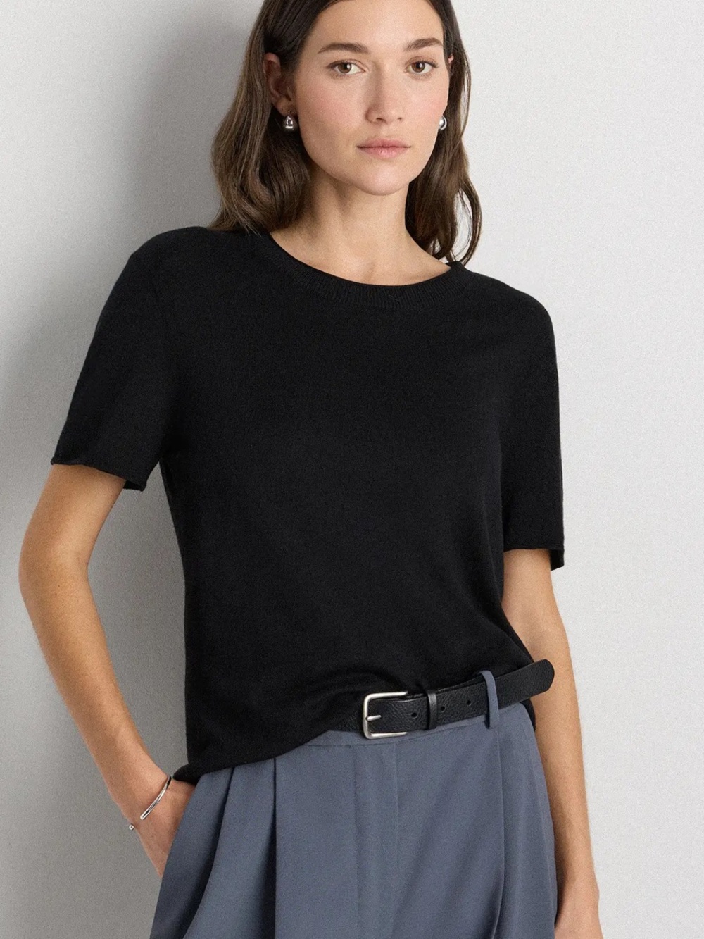 NWT Quince Lightweight Cotton Cashmere Relaxed Sweater Tee black large